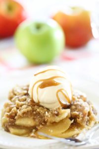 Apple Crisp with vanilla ice cream and caramel sauce