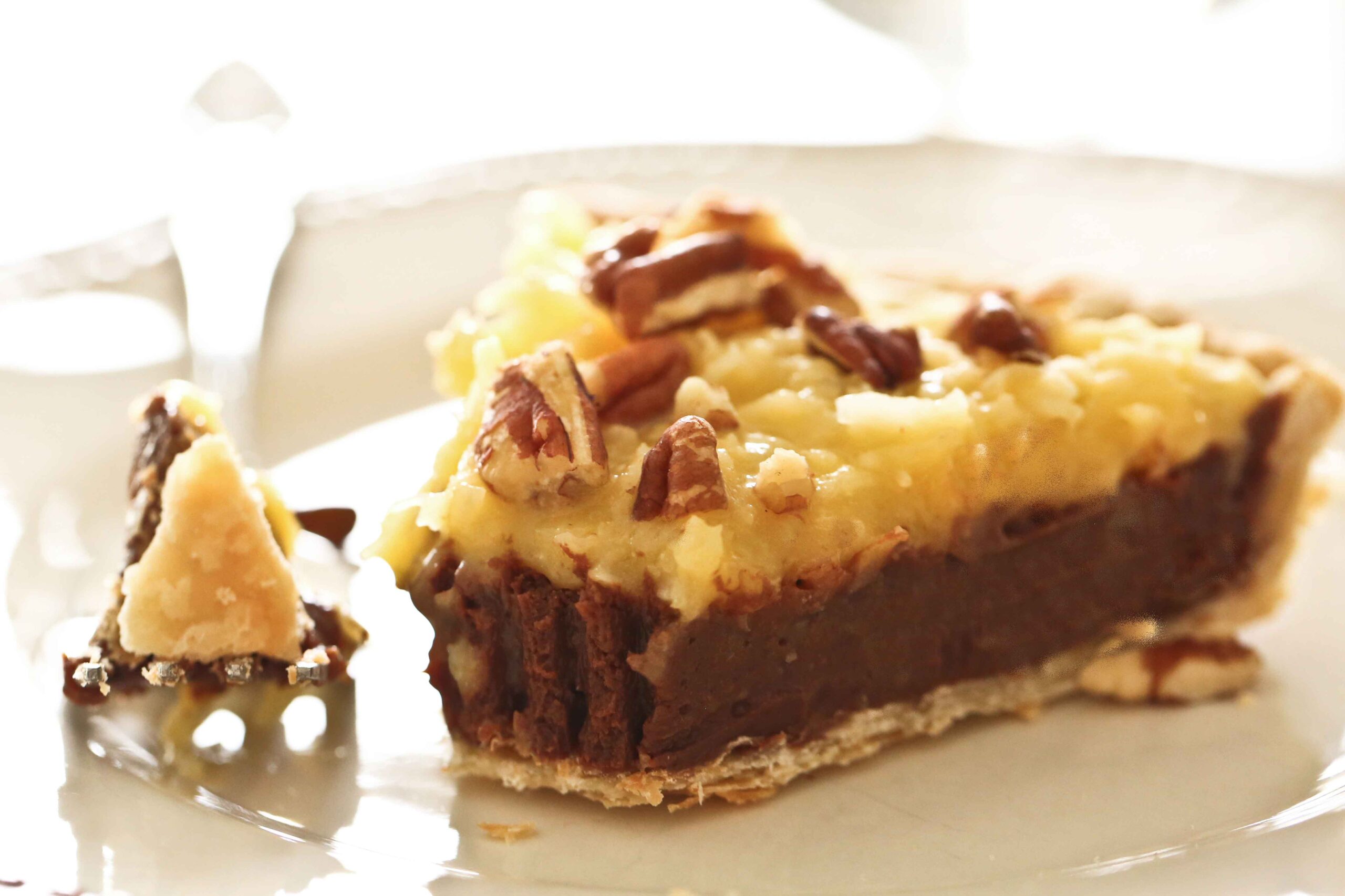 Eating a slice of German Chocolate Tart